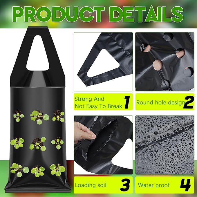 10 Pcs Hanging Flower Pot Bag with 9 Slits Hanging Grow Bags Flower Planting Bag Handle Grow Pouch Planter for Outdoor, Wall, Garden, Plant, Tomato, Strawberry Rootora