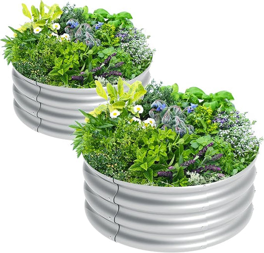 2Pcs 2X2X1ft Round Raised Garden Bed Kit,Galvanized Raised Garden Beds Outdoor, Metal Planter Box Steel Kit Flower Herb,Vegetables..Galvanized Rootora