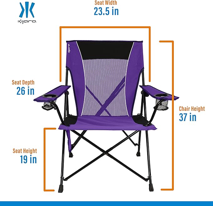 Kijaro Dual Lock Portable Camping Chairs - Enjoy the Outdoors with a Versatile Folding Chair, Sports Chair, Outdoor Chair & Lawn Chair - Dual Lock Feature Locks Position – Kawachi Purple Kijaro
