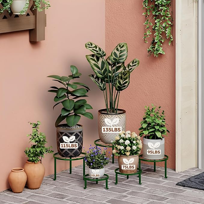5 Pack Plant Stand for Flower Pot Heavy Duty Potted Holder Home,Round Plant Holder for Flower Pot, Metal Rustproof Iron Garden Container Supports Rack for Planter Rootora