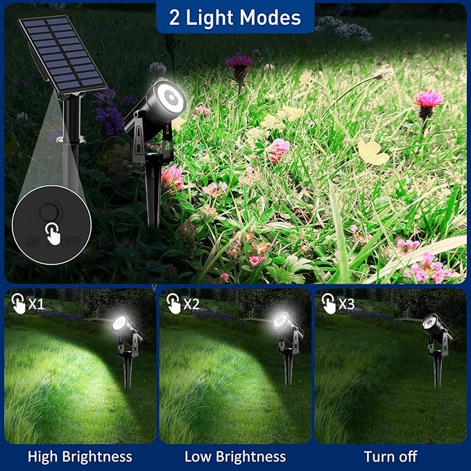 T-SUNUS Christmas Solar Landscape Spotlights White 6000K Metal, Garden Spot Lights Outdoor IP65 Waterproof 9.8ft Cable Separated Panel, Auto On/Off for Tree Flag Driveway Pathway Halloween Pool Area T-SUNUSLighting