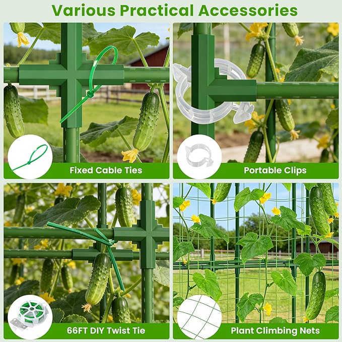 2 Pack 65in Tall Cucumber Trellis for Raised Bed, 50" L x 65" H Metal Garden Trellis for Climbing Plants Outdoor, U-Shape Vegetables Trellis Support for Squash Zucchini ZPMOCKAQ