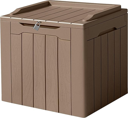 Devoko 31 Gallon Waterproof Outdoor Storage Box Resin Deck Box Lockable and UV Resistant for Patio Furniture,Garden Tools (Light Brown) DEVOKO