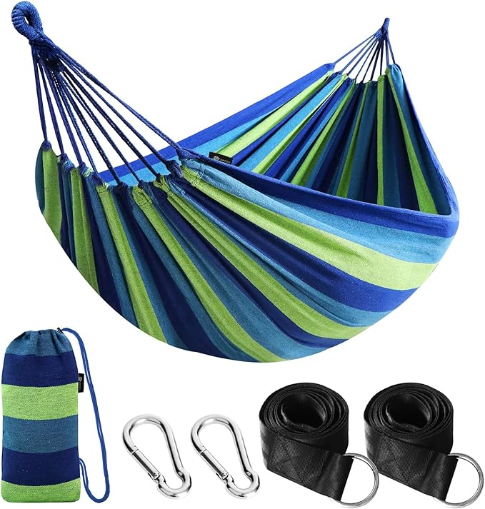 ANYOO Cotton Hammock Portable Camping Hammocks for Hanging Sturdy Garden Comfortable Fabric Hammock with Tree Straps Up to 660lbs with Travel Bag for Camping Outdoor/Indoor Patio Backyard Anyoo