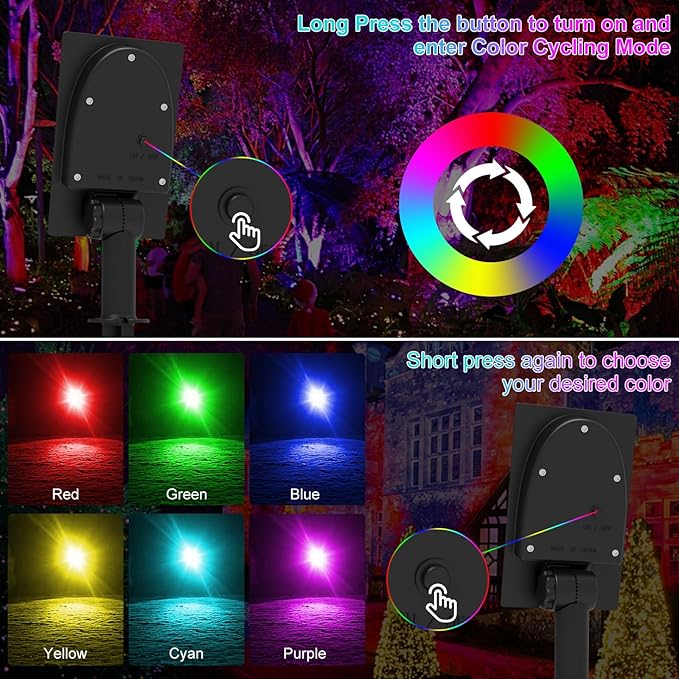 T-SUNUS RGB Solar Spot Lights Christmas, Metal Color Changing Landscape Spotlights IP65 Waterproof Spotlight 2-IN-1 Separated Panel for Outdoor Uplighting Garden Pathway Trees Flag Pond Yard Halloween T-SUNUSLighting