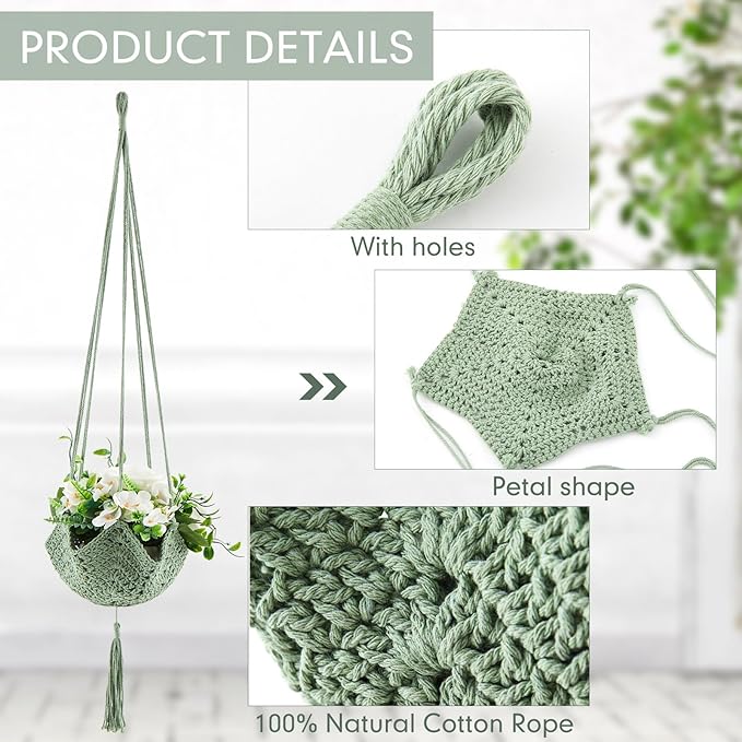 Shappy 1 Pack Jute Crochet Long Plant Hanger for 3 Inch to 12 Inch Pots, Macrame Plant Holder Rope with S Shaped Hooks for Halloween Home Decor (Sage Green) Shappy