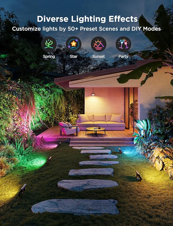 Govee Outdoor Flood Lights 2, RGBIC Warm Cold White LED Lights for Outdoor Decorations, 50 Scene Modes, Landscape Lighting, Upgraded IP66 with App Control, Wired 6 Pack Govee
