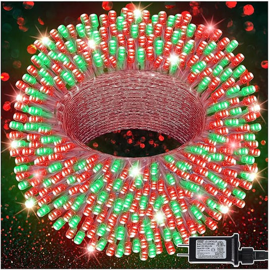 LJLNION 300 LED Christmas Lights, Extra Long 98.5FT Xmas String Lights Outdoor Indoor, 8 Lighting Modes, Plug in Waterproof Fairy Lights for Wedding Party Bedroom Decorations (Red & Green) LJLNION