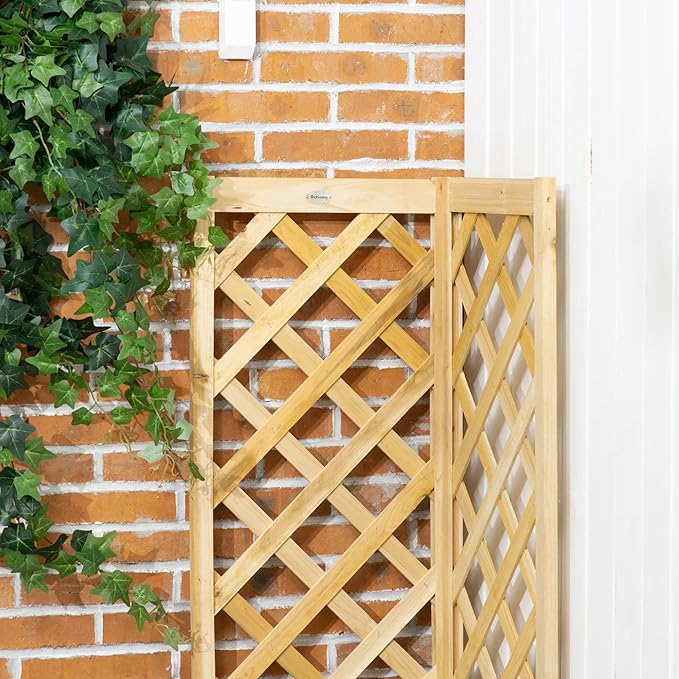 Outsunny Wooden Raised Garden Bed with Trellis, 57" Freestanding Corner Planter Box for Vine Plants Flowers Climbing and Planting Natural Outsunny