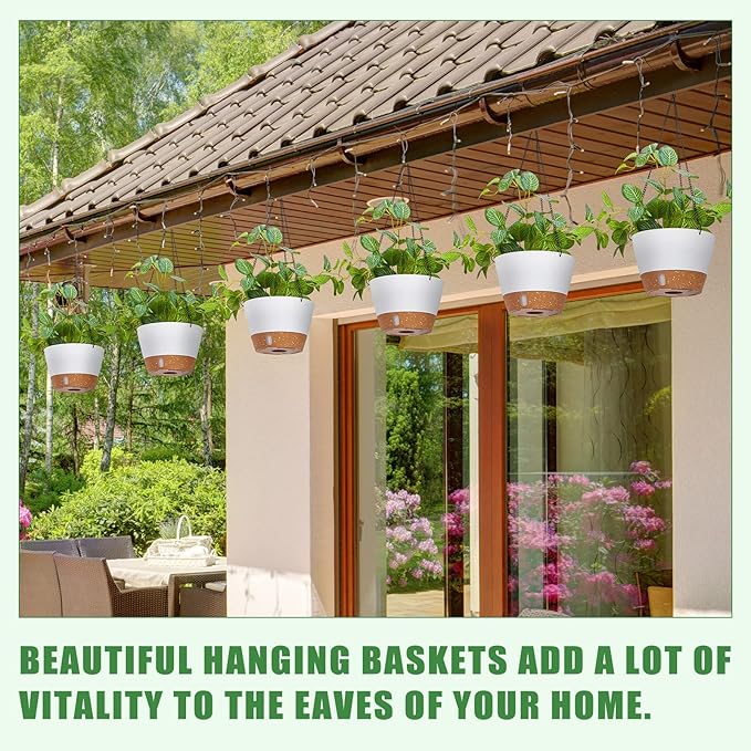 Amyhill 6 Pcs 8 Inch Hanging Planter for Indoor Plants Self Watering Hanging Pot Baskets with Drainage Hole Visible Water Level Tray with Hooks for Garden Outdoor(White) Amyhill
