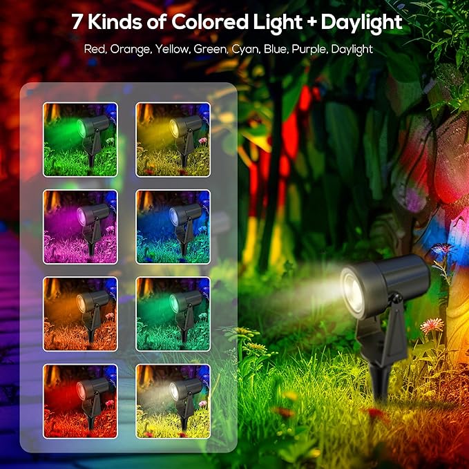 Banord RGBW Color Changing Outdoor Landscape Lighting, 6 Pack Low Voltage LED Outdoor Spotlight with Remote, IP65 Waterproof for Yard, Garden, Lawn Banord