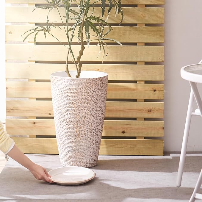 VEVOR Set of 2 Tall Outdoor Planters 21" H, Round Large Planters for Front Porch and Patio, Stone Finish Flower Tree Plant Pots VEVOR