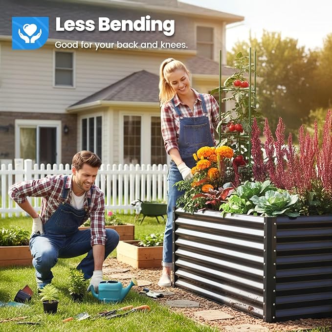 Quictent Galvanized Raised Garden Bed 4x3x2ft Tall Garden Bed Extra Height 22.4" Hold 24cft Soil Outdoor Heightened Planter Box for Deep Root Vegetables Herbs Tomato Cage Included, Dark Grey QUICTENT