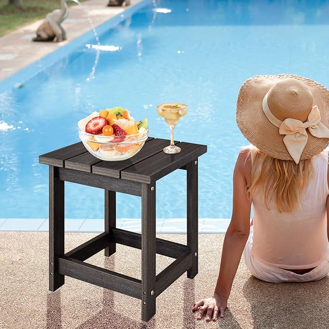 LZRS Adirondack Square Outdoor Side Table for Patio, Pool Composite Patio Table,HDPE End Tables for Backyard,Pool, Indoor Companion, Easy Maintenance & Weather Resistant(Brown Mixture) LZRSPET