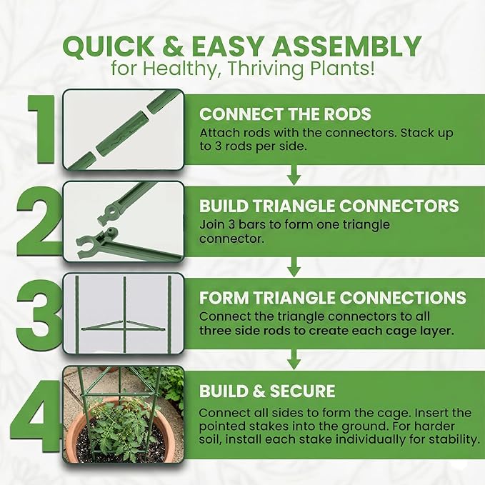 Tomato Cage - Large Trellis Stakes and Plant Support Structures for Vegetables and Climbing Plants - Tall Tomato Cages for Garden, Pots, Raised Garden Bed Outdoor Supplies (3 Pack - Up to 48") K-BRANDS