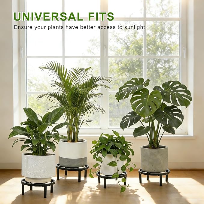 Metal Plant Stand Indoor Outdoor, Heavy Duty Plant Riser, Sturdy Flower Pot Holder Low Planter Stand, Single Flower Pot Stands, Modern Planter Stool for Indoor Plants (Black, 11.8"-2PCS) Rootora