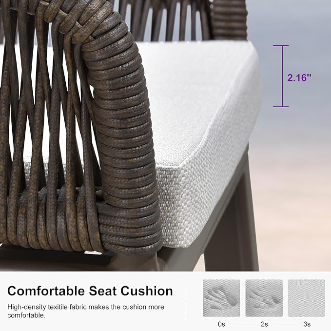 PURPLE LEAF Outdoor 24" Counter Height Bar Stools Chair Set of 2, All Weather Rattan and Aluminum Patio Bar Stool with Cushion for Indoor and Outdoor, Kitchen Island, Coffee PURPLELEAF