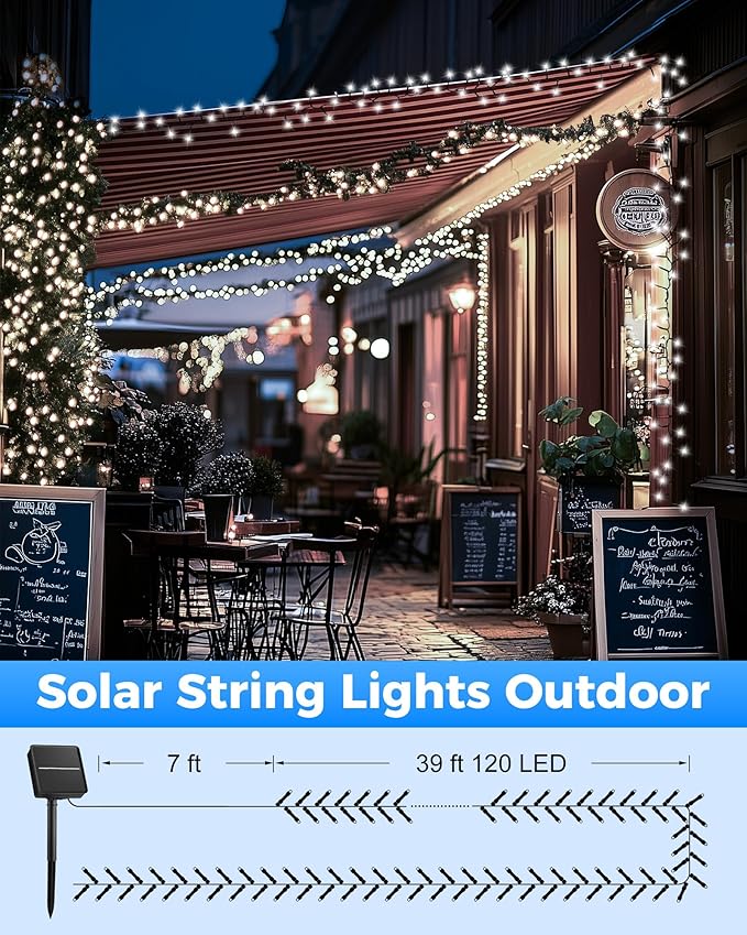 Brightown 2 Pack Solar String Lights for Outside, Each 46Ft 120 LED Solar String Lights Outdoor with 8 Modes, IP65 Waterproof Solar Lights for Patio Yard Wedding Garden Party Decorations, Cool White Brightown