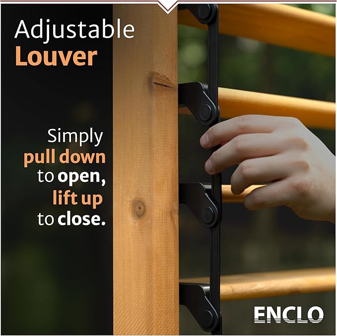 6.1ft H x 3.1ft W (1 Panel) Freestanding or Surface Mount Enclo Solara Louvered Screen, Wood Privacy Fence, Balcony Privacy Screen, Decorative Panel, Upgrade your Outdoor Patio, Porch or Deck, EC18044 Enclo
