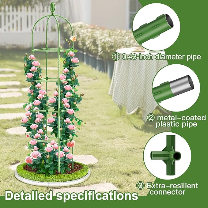 2 Pack Garden Obelisk Trellis, 70IN Tall Plant Support for Climbing Vine, Metal Covered Plastic Rustproof Heavy Duty Rose Trellis Indoor Outdoor (Green, 70 * 11.8 * 11.8IN（H*W*L）) Laodier