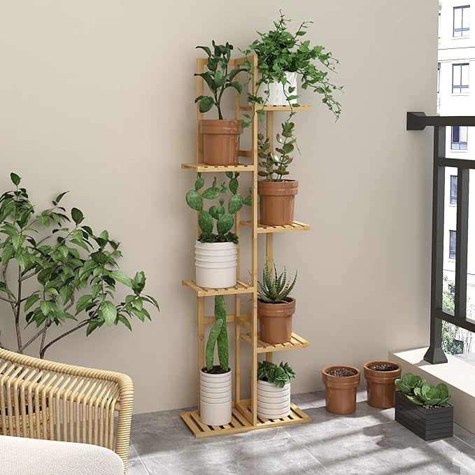 Laiensia Bamboo Plant Stand Rack 6 Tier,Multiple Stand Holder Shelf Rack, Indoor&Outdoor Planter Display Shelves for Patio Garden, Living Room, Corner Balcony and Bedroom,Wood Color Laiensia