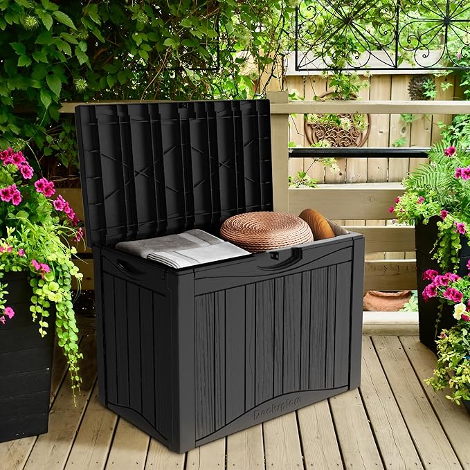 TARKARI 50 Gallon Lockable Resin Deck Box, Waterproof & UV-Resistant Outdoor Storage Box for Outdoor Cushion Storage, Garden Tools & Pool Accessories Storage, Black Home