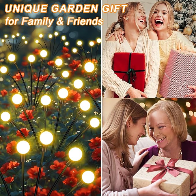 Solar Firefly Lights 16 LED Swaying Outdoor Waterproof Decorative Lights for Yard Patio Pathway Lawn Decorations (2 Pack, 8 Heads) ZFNN