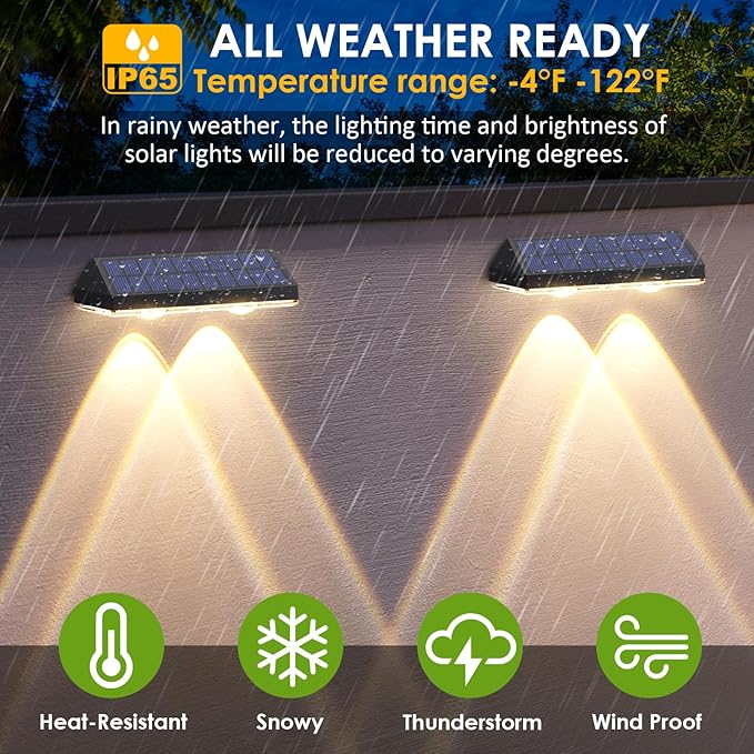 Solar Fence Lights Outdoor - 2700/4000/6000K 3 Mode, 8 Pack Solar Fence Lights Outdoor Waterproof LED, Fence Light Solar Powered for Outside, Backyard, Railing, Step, Patio,Wall and Home Improvement LIANGLOME