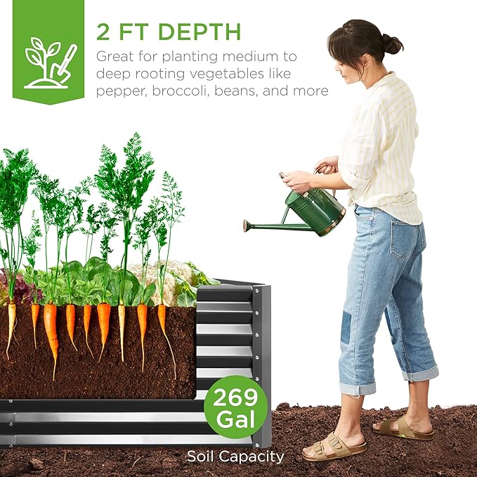 Best Choice Products 6x3x2ft Outdoor Metal Raised Garden Bed, Deep Root Box Planter for Vegetables, Flowers, Herbs, 269 Gallon Capacity, 100% Non Toxic Materials - Gray BestChoiceProducts