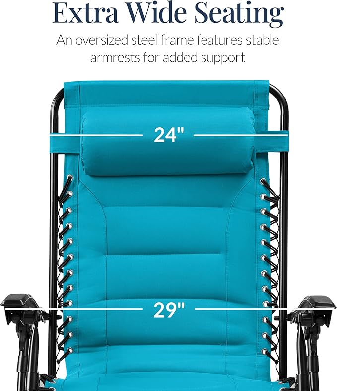 Best Choice Products Oversized Padded Zero Gravity Chair, Folding Outdoor Patio Recliner, XL Anti Gravity Lounger for Backyard w/Headrest, Cup Holder, Side Tray, Polyester Mesh - Aqua Blue BestChoiceProducts