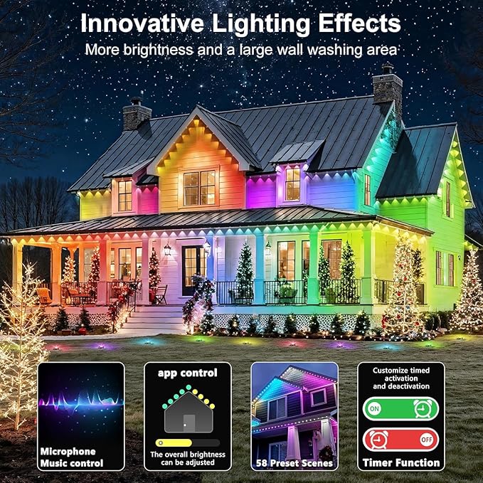 500FT Permanent Outdoor Lights Waterproof with Smart App Control Remote,DIY Scene Modes,Music Sync hronization,Eaves Lights for Garden Decor,Deck,Christmas RCUICA