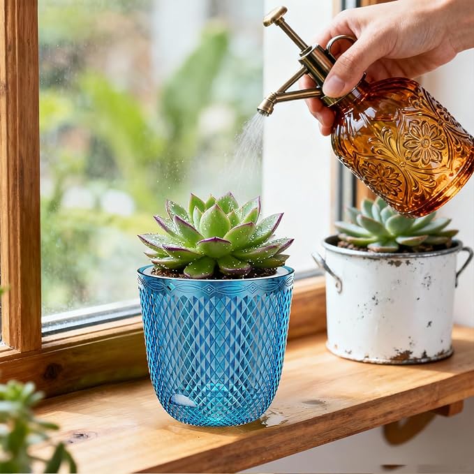 QCQHDU 2 Pack Self Watering Pots, 5.7 Inch Flower Pots with Drainage Holes and Water Filling Port, Garden Planter for Indoor Outdoor Plants (Klein Blue) QCQHDU