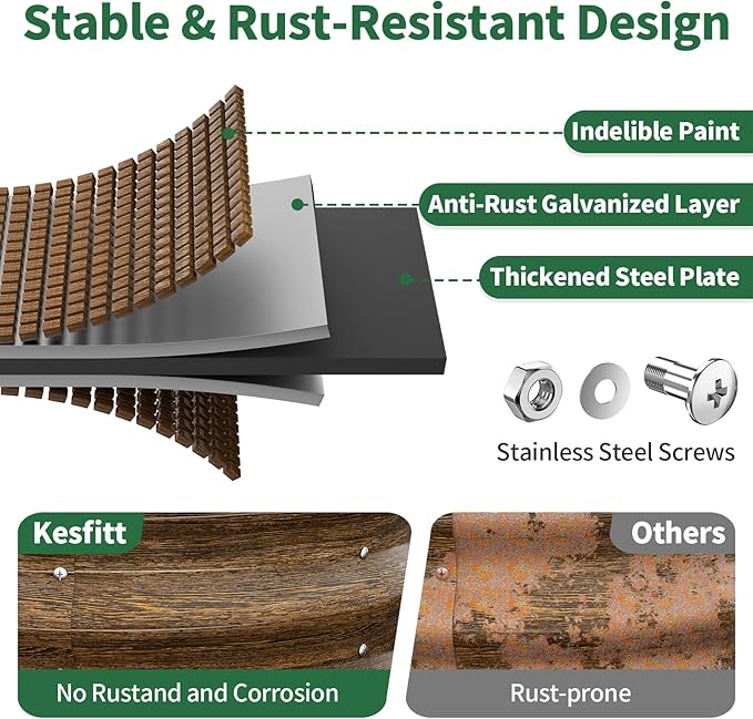 Kesfitt Round Metal Raised Garden Bed, 2x2x1.5 FT, 18-Inch Deep Galvanized Steel Garden Bed with Open Bottom for Outdoor Vegetables & Herbs, Walnut Finish, 2 Pack Kesfitt