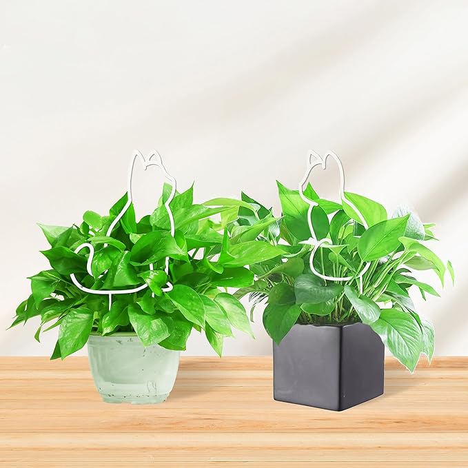 Cat-Shaped Small Trellis for Potted Plants, 13 inches Hoya Trellis 2 Pack, Metal Plant Trellis for Climbing Plants Indoor, Houseplants Trellis Indoor (White) Rootora