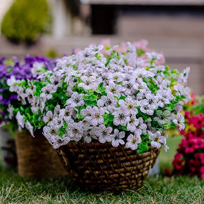Artificial Flowers for Outdoors Fake Plants - 16 Bundles Faux Outside Greenery Boxwood UV Resistant No Fade Plastic Shrubs Fall Decor Farmhouse Home Garden Mums (White) AXYLEX