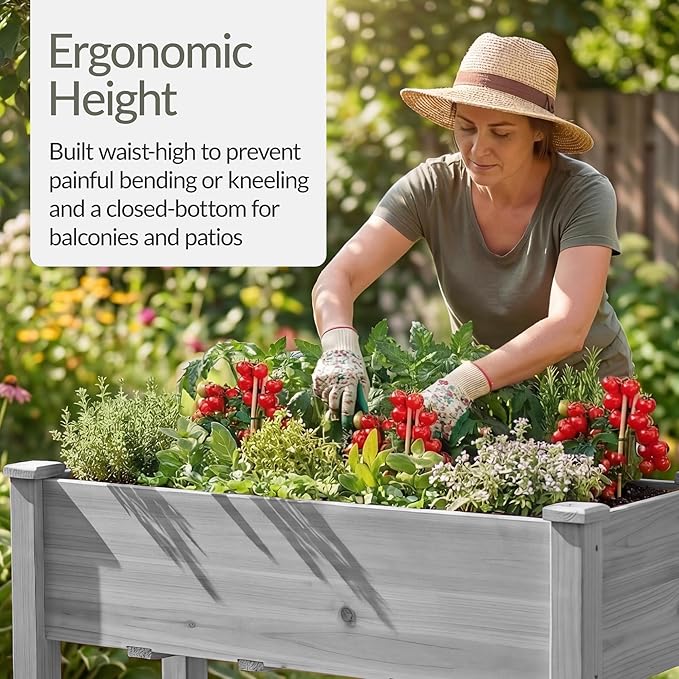 Best Choice Products 48x24x30in Raised Garden Bed, Elevated Wood Planter Box Stand for Backyard, Patio, Balcony w/Bed Liner, 200lb Capacity - Gray BestChoiceProducts