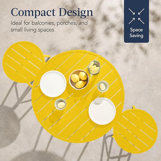 Best Choice Products 3-Piece Patio Dining Set, Bar Height, Outdoor Bistro Set, Outdoor Round Bar Table w/ 2 Bar Stools, Steel - Yellow BestChoiceProducts