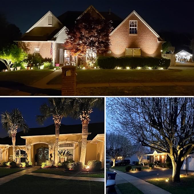SUNVIE 12W LED Landscape Lighting Low Voltage (AC/DC 12V) Waterproof Garden Pathway Lights Super Warm White (900LM) Walls Trees Flags Outdoor Spotlights with Spike Stand (4 Pack) SUNVIE
