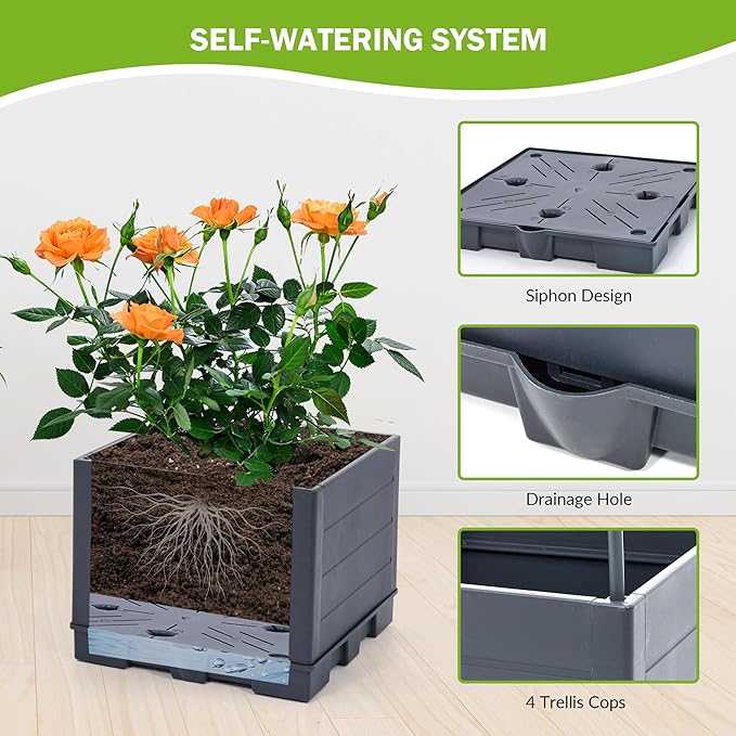 GENMOUS Raised Garden Bed with Tomato Planter Box Trellis, 56'' Tomato Cages for Garden, Tomato Planter Cage for Patio for Climbing Plants Vegetable Vine Flowers Outdoor & Indoor, 4 Pack GenMousCo
