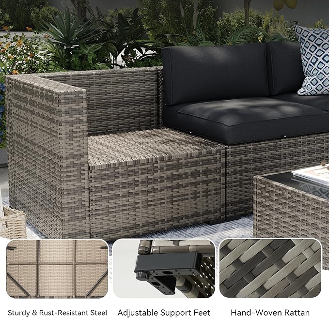 Aoxun Patio Furniture Sets, 15-Piece Outdoor Patio Furniture with 44'' Propane Gas Firepit Table, Wicker Outdoor Conversation Set Sectional Sofa for Backyard, Poolside, Garden Aoxun