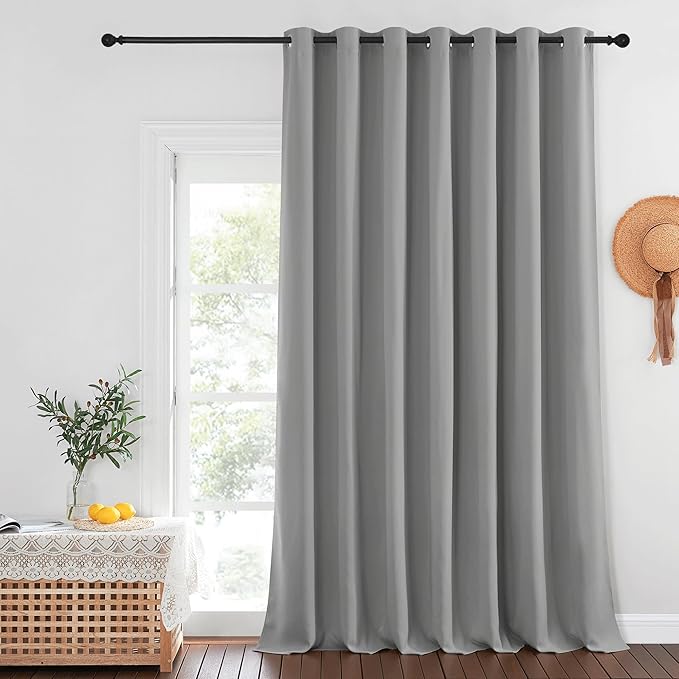 NICETOWN Blackout Patio Curtains 100 x 144 Inches Long for Sliding Door Extral Wide Blackout Curtain Panels Thermal Insulated Room Divider - Grommet Top, 100" W x 144" L, 1 Panel, Silver Grey NICETOWN