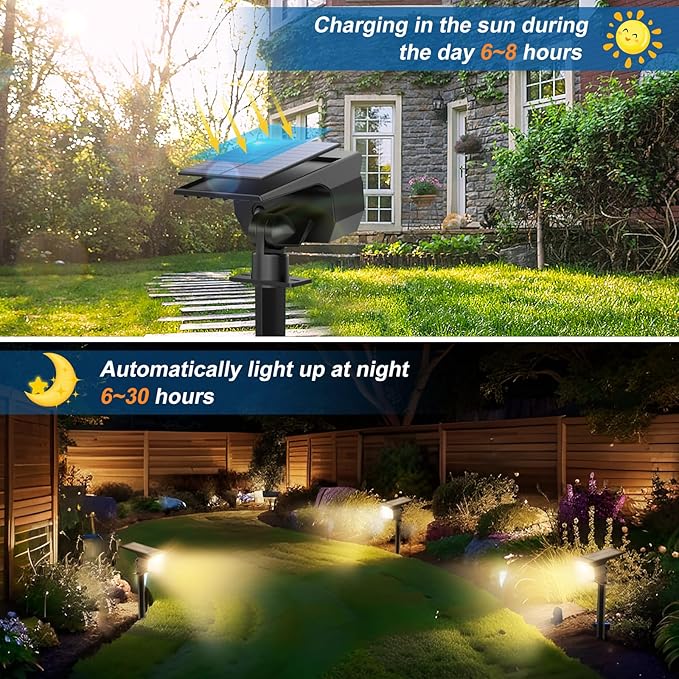 Solar Spot Lights Outdoor Waterproof IP65, 6 Pack Landscape Spotlights with 46 LEDs, 3 Modes Auto On/Off Solar Powered Flood Lights for Outside Pathway, Yard, Garden, Walkway (Warm White) WENATY