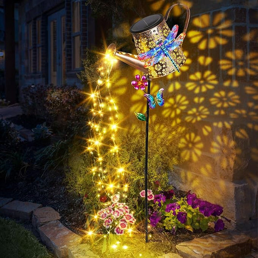 Solar Watering Can with Lights Outdoor Garden, 41in Large Dragonfly Garden Stake Lights, Waterproof Decoration for Yard Lawn Pathway, Gifts for Mom Grandma Women Birthday Gardening Gift Newinhome