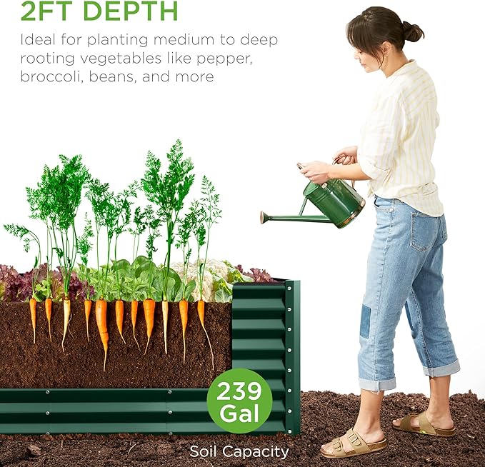 Best Choice Products 8x2x2ft Raised Outdoor Metal Garden Bed, Deep Root Box Planter for Vegetables, Flowers, Herbs, 240 Gallon Capacity, 100% Non Toxic Materials - Dark Green BestChoiceProducts