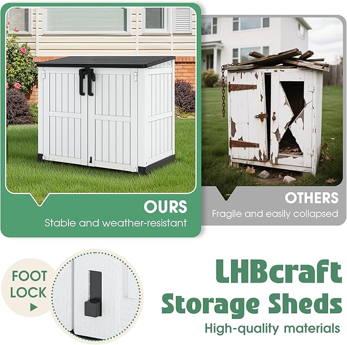 LHBcraft Outdoor Storage Cabinet 36 Cu Ft with Lockable Doors, Portable Horizontal Resin Storage Shed -Easy to Assemble, Waterproof Outdoor Storage Box for Backyards,Patios LHBcraft-US