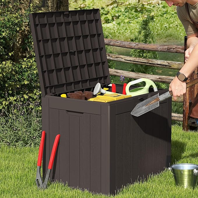 Sweetcrispy Deck Box with 31 Gallon Capacity, Weatherproof Resin Lockable Outdoor Storage for Secure Package Deliveries and Indoor Storage in Garden or Patio, Backyard Sweetcrispy