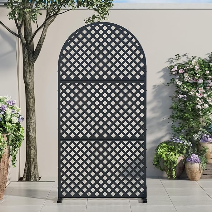 Casaphoria 72" H x 35" W Arched Metal Privacy Screen - Elegant Freestanding Outdoor Screen for Deck, Patio & Balcony - Versatile Decorative Privacy Panels for Home & Garden Use (Black-Laurence) Casaphoria