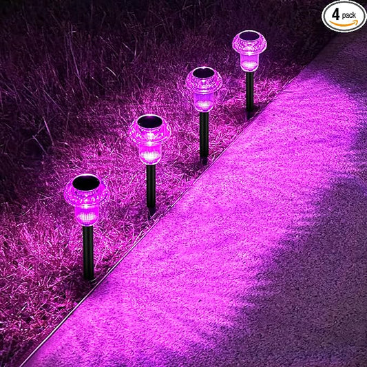 Easter Solar Pathway Lights Outdoor Decorative 4 Pack, Purple LED Mushroom Solar Lights Outdoor Waterproof Solar Powered Decor for Yard Driveway Patio, Valentines Day Halloween Christmas Garden Decor COZYPAVILION