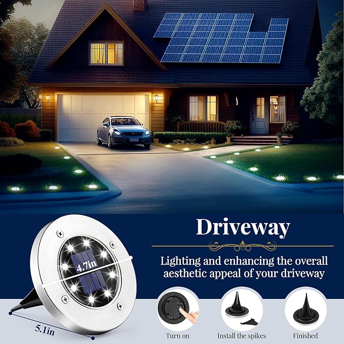 SOLPEX Solar Ground Lights, 16 Pack Solar Lights Outdoor Waterproof, 8 LED Solar Powered Landscape Lighting for Garden Yard Patio Pathway Driveway Walkway (Cool White) Solpex
