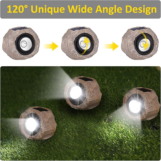 2 Pack Solar Rock Lights Outdoor, Angle Adjustable Solar Lights Outdoor Waterproof, LED Solar Garden Lights, Auto On/Off Landscape Lighting for Yard Pathway Patio Flower Bed - White Glow (Stone Brown) DGSCAK